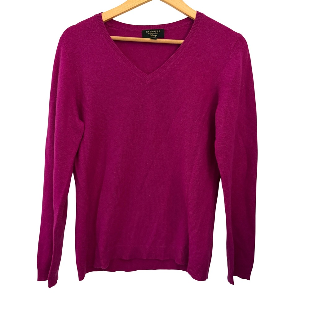 Charter Club V-Neck Sweater Womens Medium Magenta Pink Good 100% Cashmere Luxury